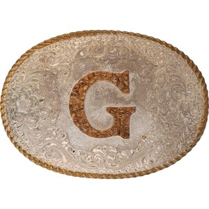 Nueva hebilla de cinturón vintage plateada con la letra P G y el nombre inicial Greg Gary Gregory Grant NOS Gabriel Grace Gavin Georgia Graham Gracie Gage Greta Gene