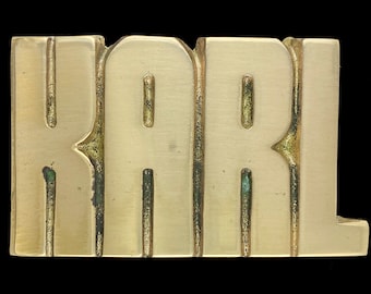 Karl Karel Personalized Name Retro Old School Hippie Western Solid Brass 1970s New NOS Collectible Vintage Belt Buckle