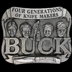 Buck Knives Knife Makers Cutlery Le Silver 110 Smokey Mountain Knife Works Pocket Collector Hunting Western 1980s Vintage Belt Buckle