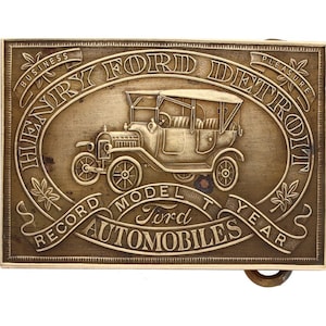 Brass Model A Ford Club Detroit Michigan Classic Show Car 1970s Vintage Belt Buckle Henry T Automobile Memorabilia Motor Company Founder
