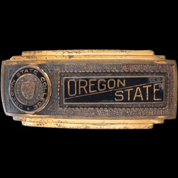 Brass Oregon State College University Ou Osu Football Or 1940s Vintage Belt Buckle Portland Eugene Columbia River Ncaa Uniform University