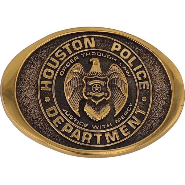 New Brass Houston Police Department Hpd Officer Texas 1980s Nos Vintage Belt Buckle Law Enforcement Agency Sheriff Dept Logo Officer Badge