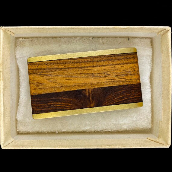 New wBox Small Brass Exotic Wood Inlay Stripes Hi… - image 2