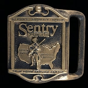 Tech Ether Guild Sentry Hardware Company Advertising Solid Brass 70s Commemorative Collectible Memorabilia Vintage Belt Buckle