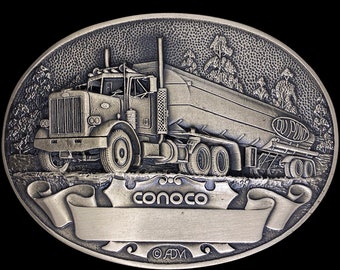 New Conoco Dupont Oilfield Tanker Truck Driver Gift Gas Energy Oil Western Cowboy Collectible Solid Brass 1980s NOS NIP Vintage Belt Buckle