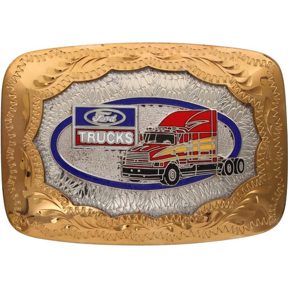 Brass Silver Ford Truck Semi Trucker Cowboy Weste… - image 1