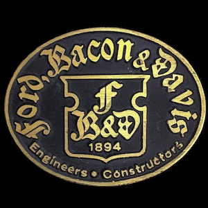 1980s Ford Bacon Davis Bf & D Engineer Contractor Construction Advertising Nos Solid Brass Collectible Memorabilia Vintage Belt Buckle