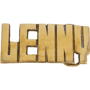 Etiqueta de nombre de latón nuevo Lenny Len Leo Leon Leonard, hebilla de cinturón vintage de los años 70, estilo hippie, estilo retro, con letras de burbuja, de Hello My Is