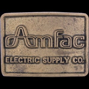 Brass Amfac Electric Supply Builder Contractor Supply 1970s Vintage Belt Buckle California Hawaii
