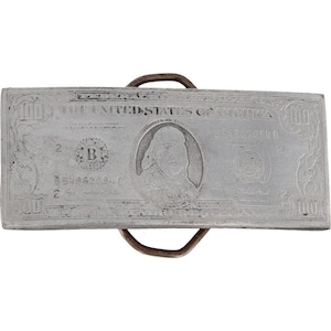 100 Dollar Bill Benjamin Green Cash Money Bucks 1990s NOS Vintage Belt Buckle Baller Playa Hustler Dope Hip Hop Rap Stacks Greenback Band