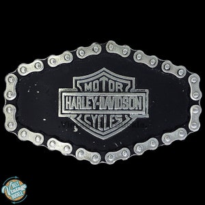 Harley Davidson Motorcycle Chain Bike Biker Logo 1980s Vintage Belt Buckle Motorcycles Rider Bad Ass Hippie Collectible Rare Mens Buckles