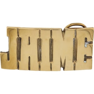 Etiqueta de nombre de Jamie James Jim Jamie de latón nuevo, hebilla de cinturón vintage de los años 70 con letras de burbuja estilo hippie retro, barra con texto "Hola, mi hijo"