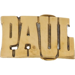 Etiqueta de nombre de latón nuevo Paul Paulie Pauly Paulo, hebilla de cinturón vintage de los años 70, estilo hippie, estilo retro, con letras de burbuja, estilo hippie, Hola, mi amor