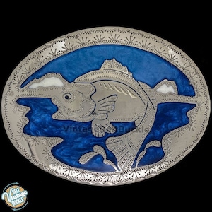 German Silver Bass Fishing Fish Fisherman Gift Western 1990s Vintage Belt Buckle Cowboy Lover Nature Wildlife Sport Lake Trophy Handmade