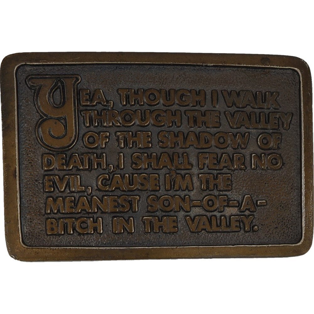 Valley Of The Shadow Of Death Psalms Mean Sob Fear Evil 1970s Vintage Belt Buckle Western Trucker Biker Cowboy