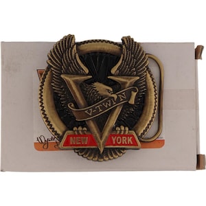 Harley V-Twin Eagle New York Motorcycle Biker Nos Vintage Belt Buckle Knucklehead Panhead Shovelhead Evolution Twin Cam Single Nyc Rider
