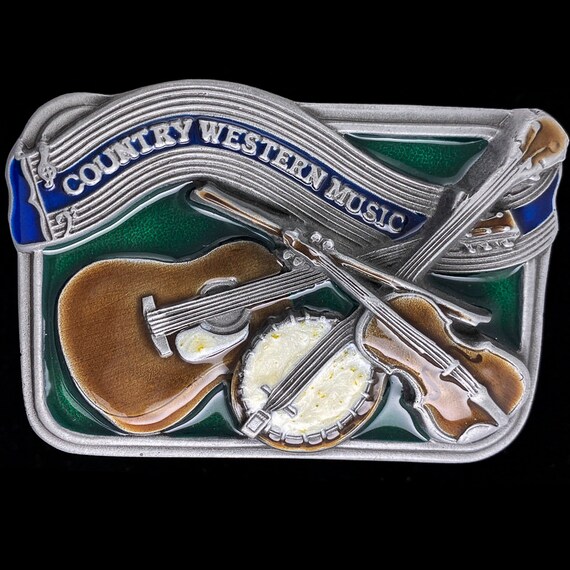 New Western Country Music Guitar Banjo Musician belt buckle Choose Color New Country Western Music Guitar Banjo Fiddle Vintage Belt  main image 2
