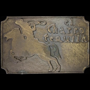 El Charro Reposado Tequila Drinker Mexico Cowboy 1970s Vintage Belt Buckle Classic Gold Drinking Drunk Beer Whiskey Cowgirl Agave Jalisco