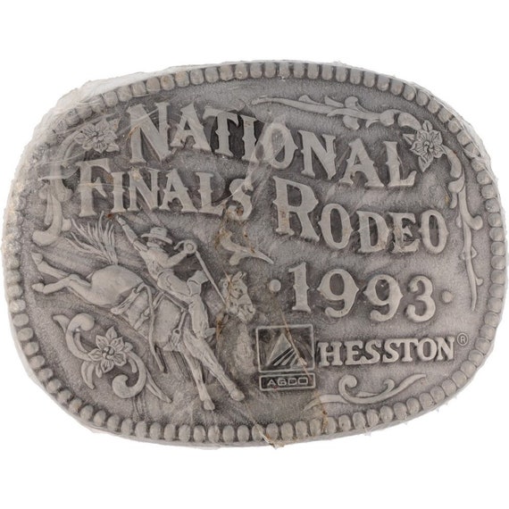 New 93 National Finals Rodeo Nfr Hesston Western Cowboy Nos Vintage Belt  Buckle Pbr Trophy Professional Steer Roping Calf Bull Rider Riding