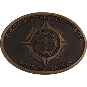 Nuova fibbia per cintura vintage in bronzo Boeing Military Air Force One Bmac Security NOS Co Guard Wichita Kansas USAF Air Force