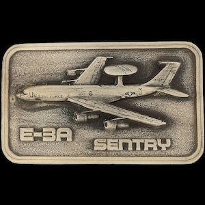 New Usaf Boeing E-3a Sentry Awacs Bomber Aviation 1980s Nos Vintage Belt Buckle E-3 Airborne Early Warning Aircraft Military Veteran Retiree