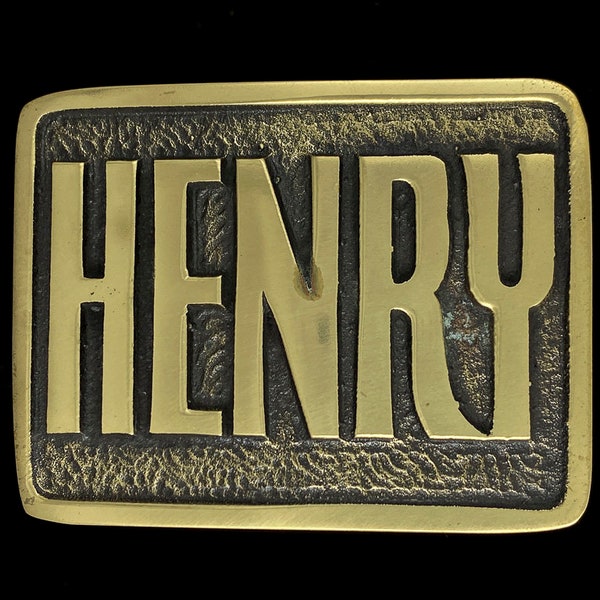 Henry Hank Personalized Name Retro Cowboy Hippie Western Funny Solid Brass 1970s New Nos Vintage Belt Buckle