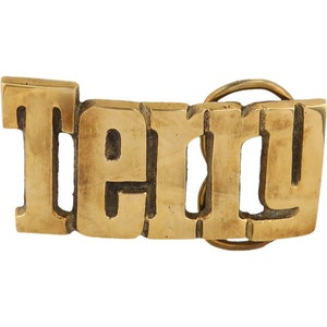 New Brass Terry Terrence Terrie Name Tag 1970s Nos Vintage Belt Buckle Throwback Hippie Hippy Retro Bubble Letter Bar Hello My Is