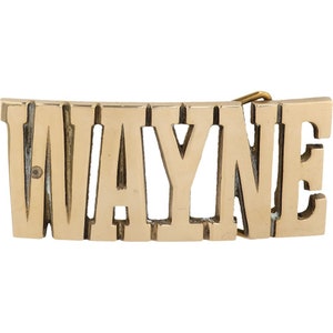 Etiqueta de nombre Wayne de latón nuevo, hebilla de cinturón vintage de los años 70 con letras de burbuja estilo hippie retro, estilo hippie, estilo retro, Hola mi Is