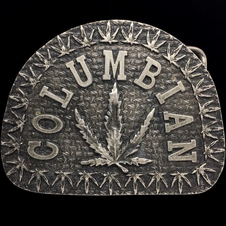 Colombian Marijuana Hall Of Fame Cannabis Weed 420 Ganja Hippie 70s Collectible Memorabilia 1970s Drugs Pewter Vintage Belt Buckle