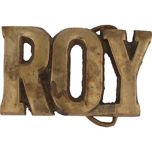Crachá de identificação Leroy Lee Roy Leeroy de latão Cowboy Western 1970s Vintage Fivela de cinto Retro Hippy Retro Bolha Barra de letras Olá meu é