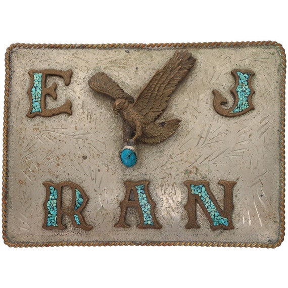 G Silver Brass Turquoise Xl Eagle Rodeo Trophy We… - image 1