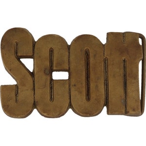 Hebilla de cinturón de latón con nombre Scott Scottie Scotty, estilo retro hippie, estilo vintage, con letras de burbuja personalizadas
