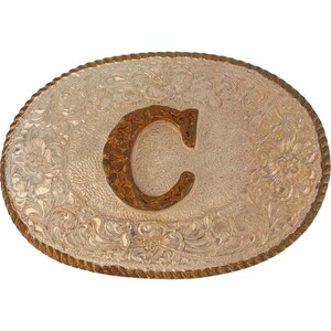 Nueva hebilla de cinturón vintage con inicial de la letra C plateada Chris Chad Caleb Charles Christopher con nombre de la letra inicial floral estilo vaquero occidental y vaquera
