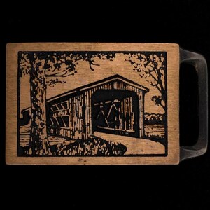 1970s Tech Ether Guild Langley Bridge Covered Bridges Hippie Solid Brass Collectible Memorabilia Vintage Belt Buckle