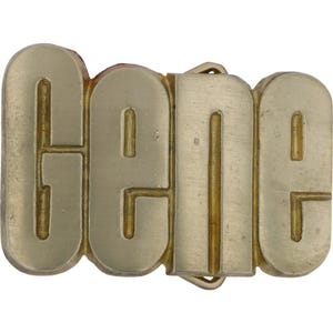 Brass Gene Nameplate Letter Block Vintage Belt Buckle Personalized Monogram Gift Eugene Name Tag 1970s Hippy Retro Bubble Bar Hello My