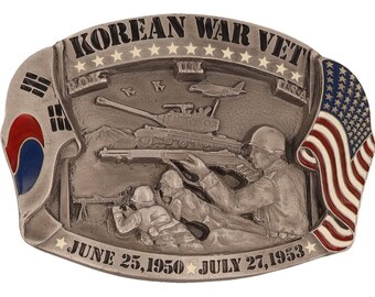 Korea Korean War Veteran Military Army Usn Usmc 6 1980s Nos Vintage Belt Buckle Navy Marine Corps Air Force Usaf Guadalcanal