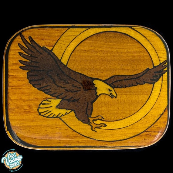 Brass Exotic Wood Bald Eagle Patriotic American Pride July 4th Bird Veteran  Biker Vintage Belt Buckle Americana Western Cowboy Cowgirl