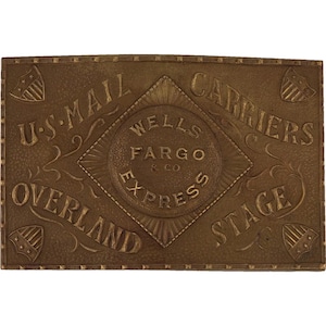 Ferrocarril de latón, Wells Fargo, Cartero, Envío, Diligencia, Hebilla de cinturón de los años 70, Vintage, Overland, Etapa, Banco, Banca, Entrega de mercancías, Tren