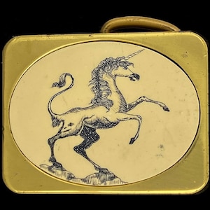 Brass Kids Unicorn Hippie Fantasy Retro Art Gift 1980s NOS Vintage Belt Buckle Fantasy Art Artwork Abstract Wearable Boys Girls Mens Buckles
