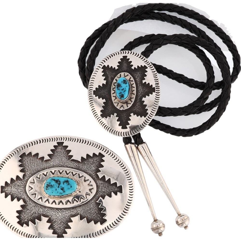 Set Sterling Silver Turquoise Native American Fij Bolo Tie Vintage Belt Buckle Handmade Stamped Western Indian Cowgirl 925 Cowboy