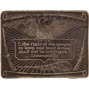 Segunda Enmienda Derechos de Armas Artículo II Western 1970s Vintage Cinturón Hebilla Arma de Fuego Vaquero Cazador Caza Águila Rifle Pistola Motociclista