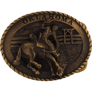 New Brass Oklahoma Rodeo Cowboy Western Bucking Horse Bronc NOS Vtg Belt Buckle Vintage Competition Bronco Saddle