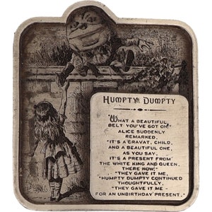 Alicja Przygody Kraina Czarów Humpty Dumpty Książka Bajka Lata 70. Klamra do paska w stylu vintage John Tenniel Bajka Hippie Story Dzieci Lewis Carroll