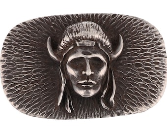 121g Sterling Silver Native American Indian Buffalo Bison Vintage Belt Buckle Warrior Horn Horned War Bonnet Headdress Handmade Southwest