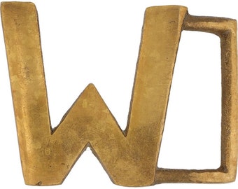 Brass W Letter Initial Name Will William Walter 1970s NOS Vintage Belt Buckle Willie Waylon tag throwback hippy retro bubble letter bar
