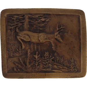 Deer Hunter Hunting Western Buck Stag Archery Forest 1970s Nos Vintage Belt Buckle Bow Game Hunt Cowboy Elk Whitetail