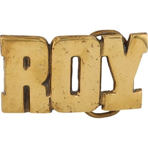 Nueva etiqueta de nombre de latón Roy Royce, hebilla de cinturón vintage de los años 70 con letras de burbuja estilo hippie retro, estilo hippie, estilo retro, Hola mi amor