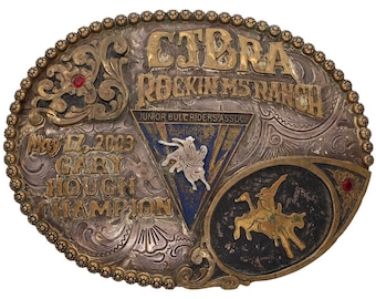 Sterling Silver Jr Bull Rider Champion Cowboy Western Trophy 2003 Belt Buckle Cjbra Gary Hough Rockin Ms Ranch 2003