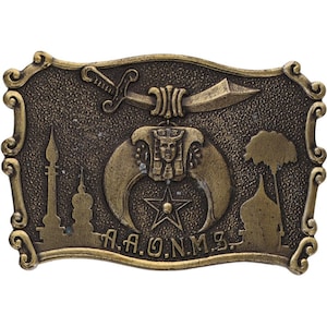 Aaonms Ancient Arabic Order Nobles Mystic Shriner 1980s Nos Vintage Belt Buckle Logo Insignia Fraternal Masonry Collector Mason Freemason