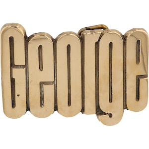 Etiqueta de nombre de George Georgie Georgia Georgio de latón nuevo, hebilla de cinturón vintage de los años 70, estilo hippie, estilo retro, con letras de burbuja, Hola mi Is